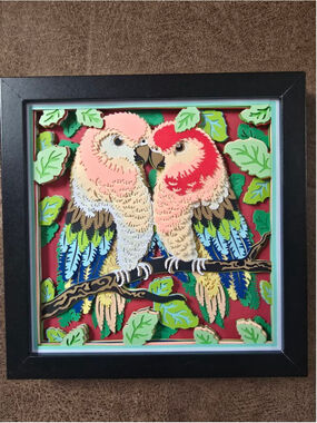 Mixed Media Paper Cut Parrot Art Red Pink One Size